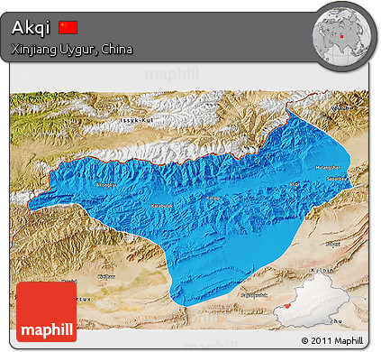 Political 3D Map of Akqi, satellite outside