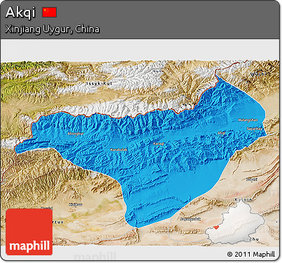 Political 3D Map of Akqi, satellite outside