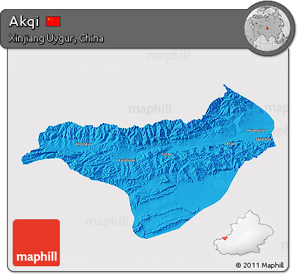 Political 3D Map of Akqi, single color outside