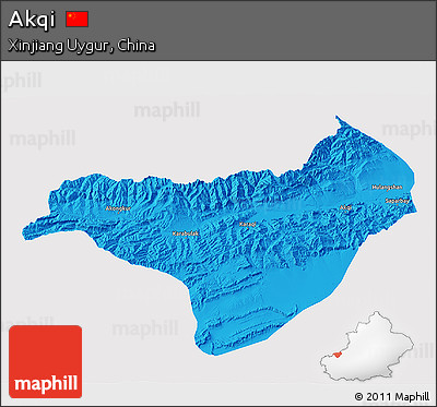 Political 3D Map of Akqi, single color outside