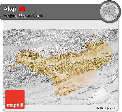 Satellite 3D Map of Akqi, lighten, desaturated