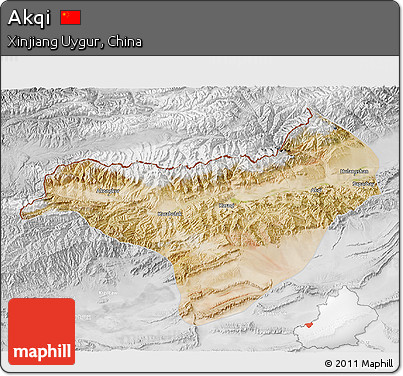 Satellite 3D Map of Akqi, lighten, desaturated
