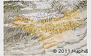 Satellite 3D Map of Akqi, semi-desaturated