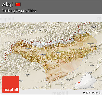 Satellite 3D Map of Akqi, shaded relief outside