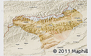 Satellite 3D Map of Akqi, shaded relief outside