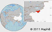 Gray Location Map of Akqi, highlighted country, hill shading