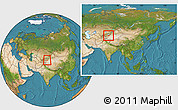 Satellite Location Map of Akqi, within the entire country