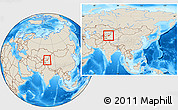 Shaded Relief Location Map of Akqi, within the entire country