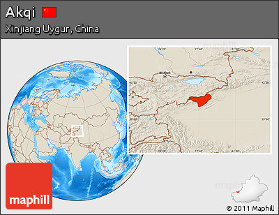 Shaded Relief Location Map of Akqi