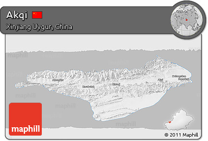 Gray Panoramic Map of Akqi, single color outside