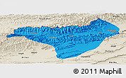Political Panoramic Map of Akqi, shaded relief outside