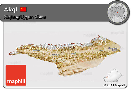 Satellite Panoramic Map of Akqi, cropped outside