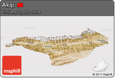 Satellite Panoramic Map of Akqi, cropped outside