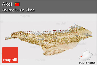 Satellite Panoramic Map of Akqi, cropped outside