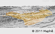Satellite Panoramic Map of Akqi, desaturated