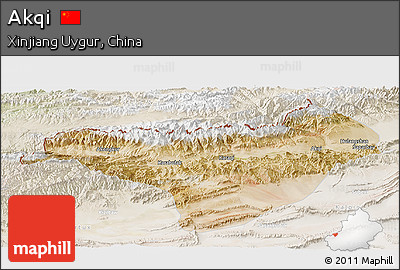 Satellite Panoramic Map of Akqi, lighten