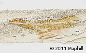 Satellite Panoramic Map of Akqi, shaded relief outside