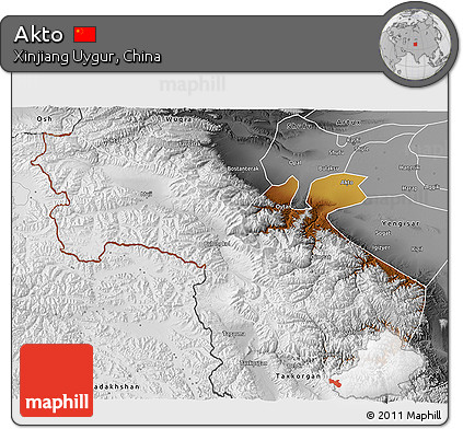 Physical 3D Map of Akto, desaturated