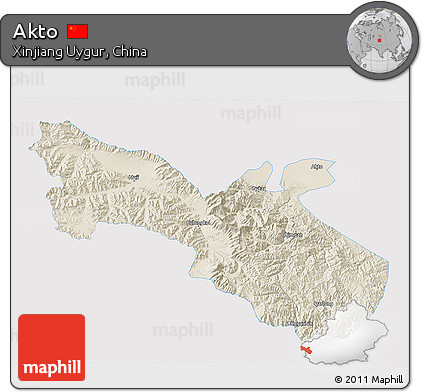 Shaded Relief 3D Map of Akto, single color outside