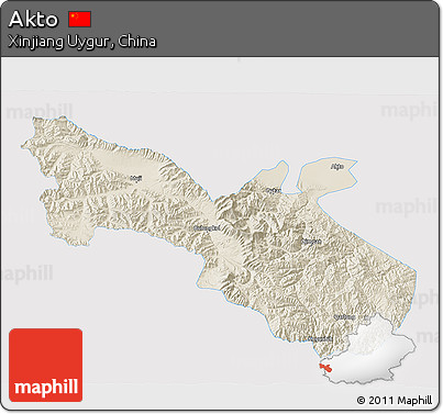 Shaded Relief 3D Map of Akto, single color outside