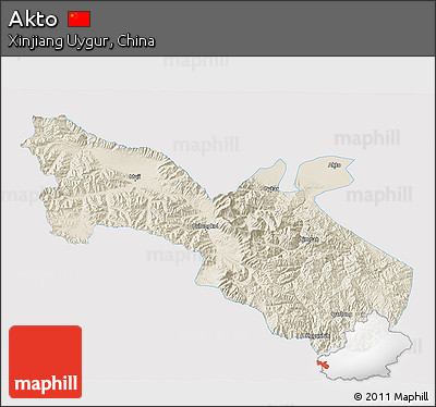 Shaded Relief 3D Map of Akto, single color outside