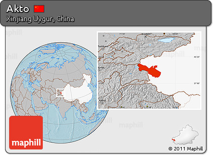 Gray Location Map of Akto, highlighted country, hill shading