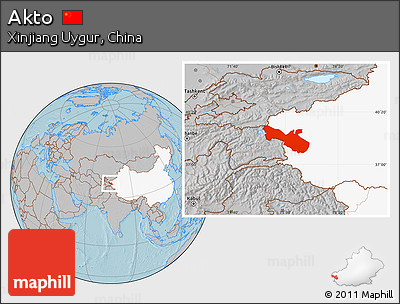 Gray Location Map of Akto, highlighted country, hill shading
