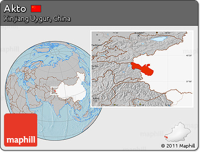Gray Location Map of Akto, highlighted country, hill shading