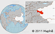 Gray Location Map of Akto, highlighted country, hill shading