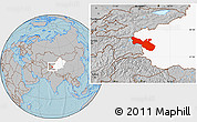 Gray Location Map of Akto, highlighted parent region, hill shading