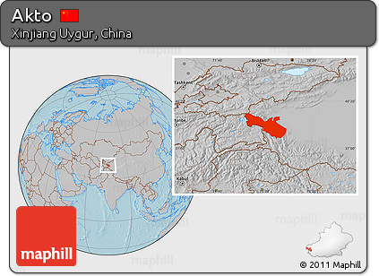 Gray Location Map of Akto, hill shading