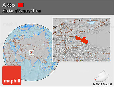 Gray Location Map of Akto, hill shading