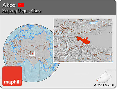 Gray Location Map of Akto, hill shading