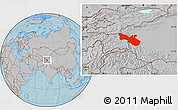 Gray Location Map of Akto, hill shading