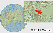 Savanna Style Location Map of Akto, hill shading