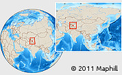 Shaded Relief Location Map of Akto, within the entire country
