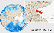 Shaded Relief Location Map of Akto, highlighted country