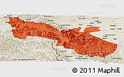 Political Panoramic Map of Akto, shaded relief outside