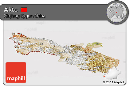 Satellite Panoramic Map of Akto, cropped outside