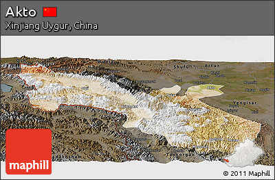 Satellite Panoramic Map of Akto, darken