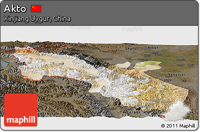 Satellite Panoramic Map of Akto, darken
