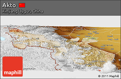 Satellite Panoramic Map of Akto, physical outside