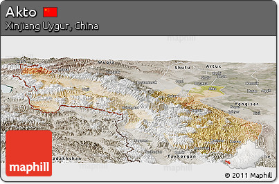 Satellite Panoramic Map of Akto, semi-desaturated