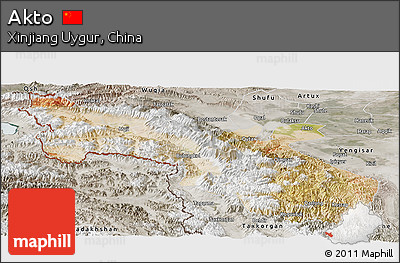 Satellite Panoramic Map of Akto, semi-desaturated