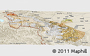 Satellite Panoramic Map of Akto, shaded relief outside