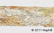 Shaded Relief Panoramic Map of Akto, satellite outside