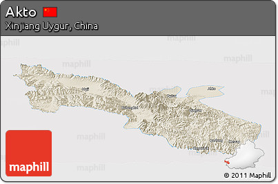 Shaded Relief Panoramic Map of Akto, single color outside