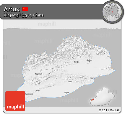 Gray 3D Map of Artux, single color outside
