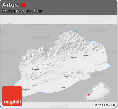 Gray 3D Map of Artux, single color outside