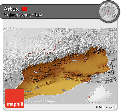 Physical 3D Map of Artux, lighten, desaturated